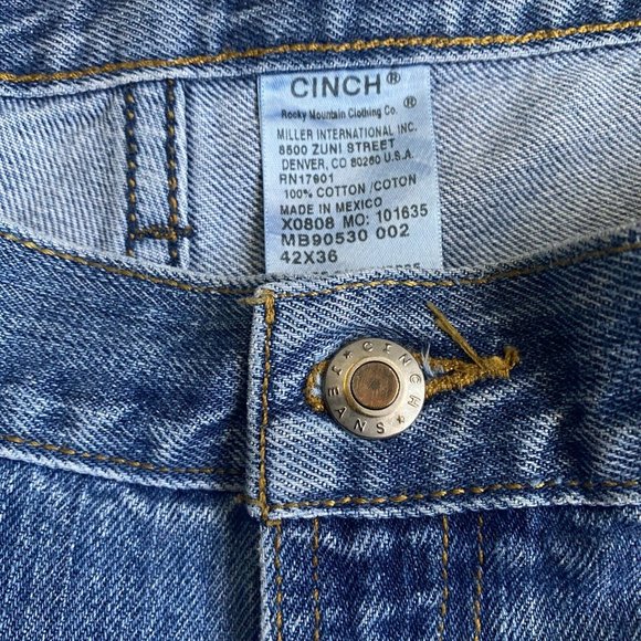 Cinch Jeans Men 42 Blue Straight Green Label 100% Cotton Denim Relaxed Fit 42X36 - Picture 12 of 12